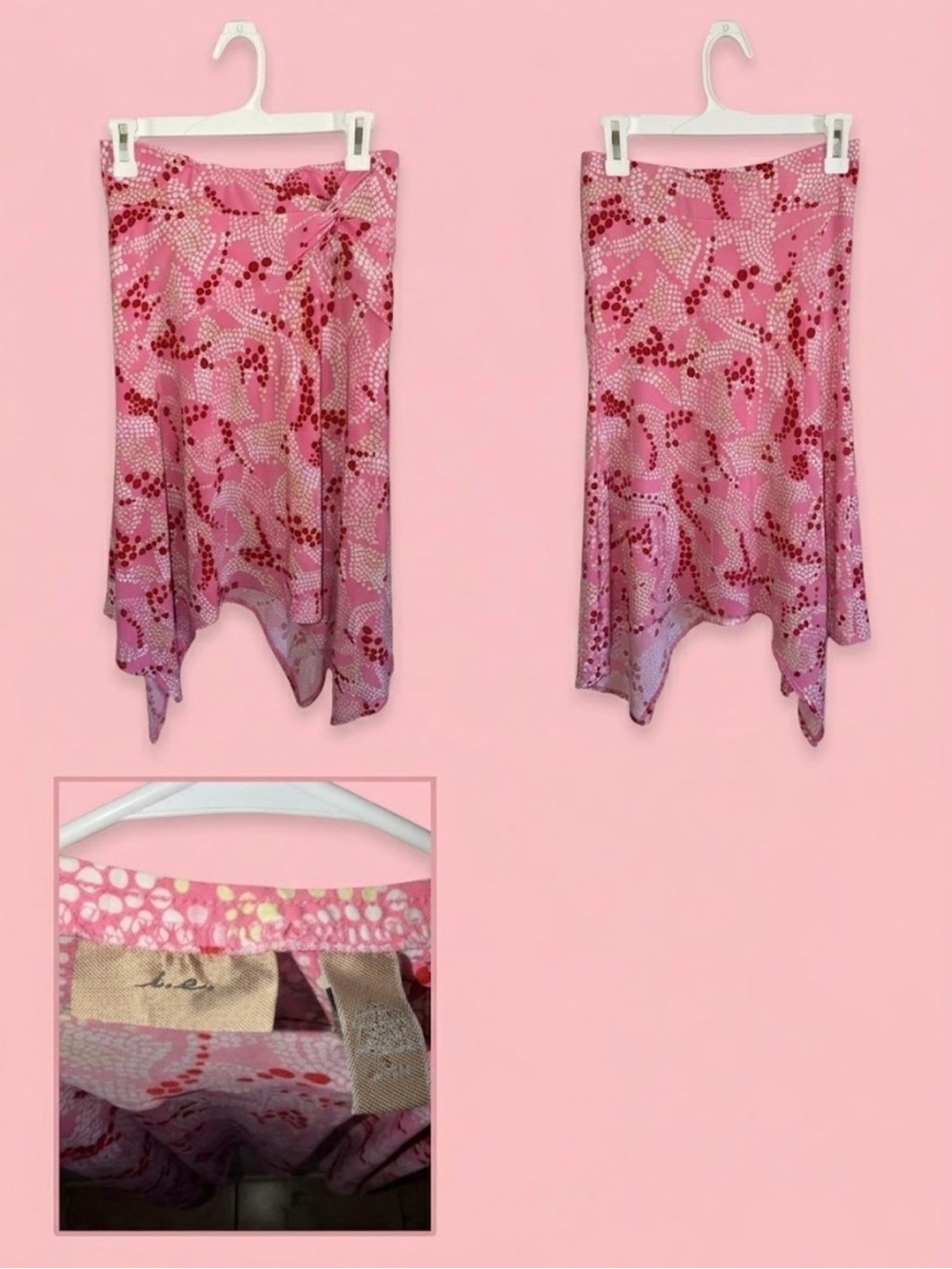 Pink Printed Handkerchief Hem Midi Skirt